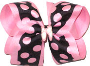 Large Pink Coin Dots on Black over Pink with Ballet Slippers Miniature Double Layer Overlay Bow