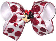 Medium White with Red Glitter Dots and Minnie Miniature Double Layer Overlay Bow
