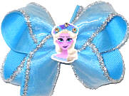 Medium Elsa with Swarovski Crystal Crown on Mystic Blue Double Layer Overlay Bow