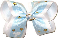 Large Mickey Silhouettes on Light Blue with Gold Stars over White Double Layer Overlay Bow
