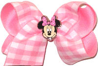 Toddler Pink Check over Pink with Minnie Miniature Double Layer Overlay Bow