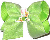 Toddler White Glitter Mesh over Lypple with Tinkerbell Miniature Double Layer Overlay Bow
