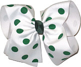 MEGA Extra Large White with Forest Green Dots Polka Dot Bow