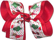 Large The Grinch his doggie Max and Cindy-Lou Who over Red Double Layer Overlay Bow