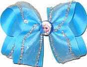 Large Elsa Blue and Silver Tinsel Frozen Disney Hair Bow