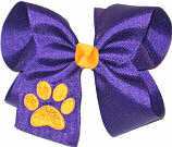 Large Bow Regal Purple with Yellow Gold Monogrammed Paw Bow Monogram Design Hair Bow