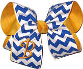 Yellow Gold Monogram on Century Blue and White Chevron Print over Yellow Gold Grosgrain Monogrammed Initial