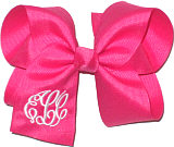Large White and Shocking Pink Monogrammed Triple Initial Circle Font Bow