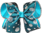 Silver Glitter Dot Teal Chiffon over Turquoise Large Double Layer Bow