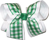 Emerald Green and White over White Large Double Layer Bow