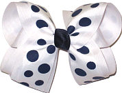 White with Navy Coin Dots over White Large Double Layer Bow
