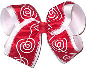 Red with White Swirl over White MEGA Extra Large Double Layer Bow