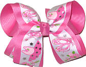 Large Ballet Print over Hot Pink Grosgrain Large Double Layer Bow