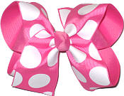 Hot Pink with wite Dots over Hot Pink Large Double Layer Bow