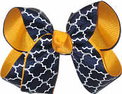 Yellow Gold Navy and White Medium Double Layer Bow