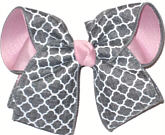 Light Pink with Gray and White Quatrafoil Large Double Layer Bow
