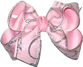 Chiffon with Silver Glitter Swirl over Pink Large Double Layer Bow