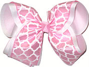 Pink and White Over White MEGA Extra Large Double Layer Bow