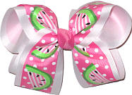 Watermelon Slices on Hot Pink over White Large Double Layer Bow