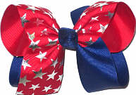 Blue and Red with Silver Stars Large Double Layer Bow