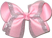 Large Light Pink with Silver Mesh Glittery Edging over Light Pink Double Layer Overlay Bow