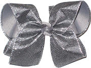 MEGA Pewter Metallic Mesh over Gray Double Layer Overlay Bow