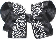 Large Black and White Damask over Black Double Layer Overlay Bow