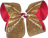 Large Heavy Metallic Gold Glitter over Red Double Layer Overlay Bow