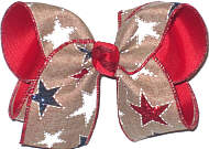 Large White Stars and Red and Blue Glitter Stars on Khaki Canvas over Red