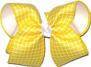 MEGA Maize and White Check over White Double Layer Overlay Bow