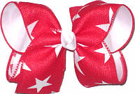 Large Red Canvas with White Stars over White Double Layer Overlay Bow