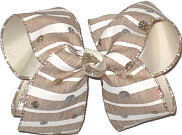Large Khaki and Lt Ivory Stripes with Glitter Dots over Lt Ivory Double Layer Overlay Bow