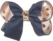 Medium Navy over Oatmeal with Metallic Gold Dots Double Layer Overlay Bow