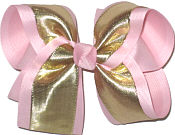 Large Gold Lame Metallic over Light Pink Double Layer Overlay Bow