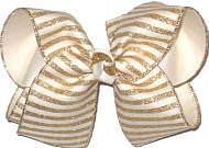 Large Light Ivory with Gold Glitter Stripes over Light Ivory Double Layer Overlay Bow