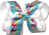 Large Mermaids on Aqua over White Double Layer Overlay Bow