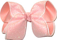 Large White Glitter Mesh over Light Coral Double Layer Overlay Bow