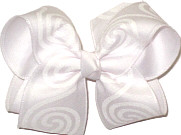 Large White Glitter Spirals over White Double Layer Overlay Bow