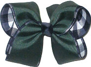 Large Forest over Navy and White Plaid Double Layer Overlay Bow