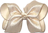 Large Lightly Sprinkled Gold Glitter over Light Ivory Double Layer Overlay Bow