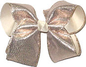 Large Rose Gold Metallic Sharkskin Over White Double Layer Overlay Bow