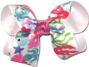 Medium Under the Sea Print over White Double Layer Overlay Bow