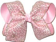 Large Gold and White Dots on Chiffon with Gold Edge over Light Pink Double Layer Overlay Bow