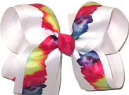 Large Vivid Multicolor Border on White over White Double Layer Overlay Bow