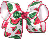 Large Watermelons and Slices over White Double Layer Overlay Bow