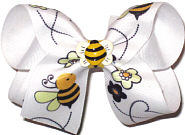 Medium Bumble Bee with Daisies Ribbon with Bumble Bee Miniature over White Double Layer Overlay Bow