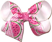 Medium Watermelon Slices over White Double Layer Overlay Bow