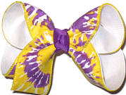 Medium Purple and Yellow Gold Tie Dye over White Double Layer Overlay Bow