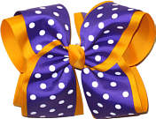 Regal Purple with White Dots Over Yellow Gold MEGA Extra Large Double Layer Bow