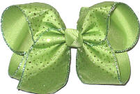 Chiffon with Green Glitter Dots over Lemon Grass Large Double Layer Bow